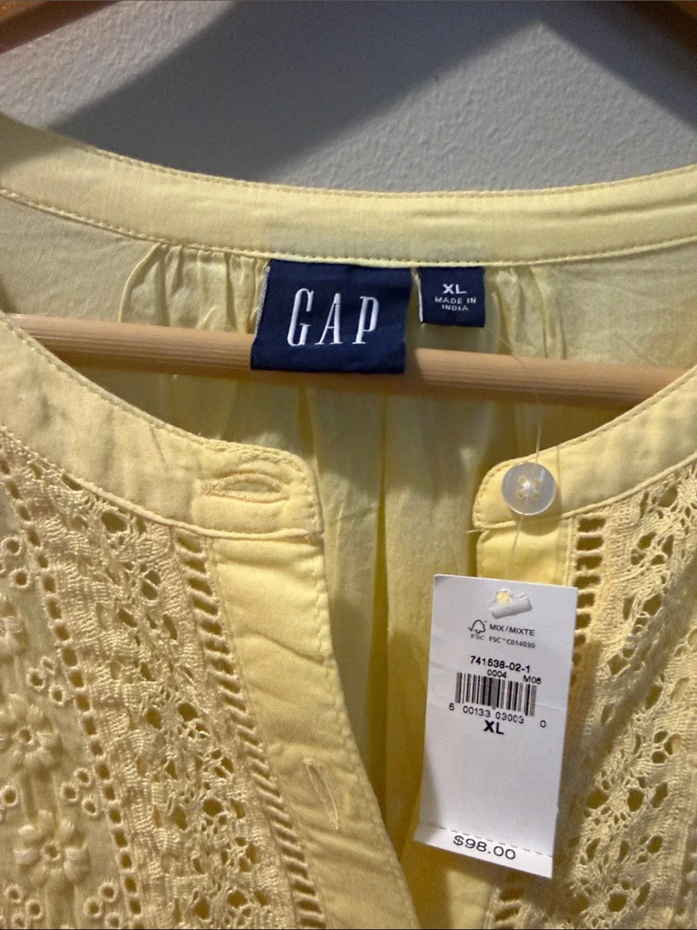 GAP Pale Yellow Lace-Trim Peasant Tunic Dress - Picture 2 of 3